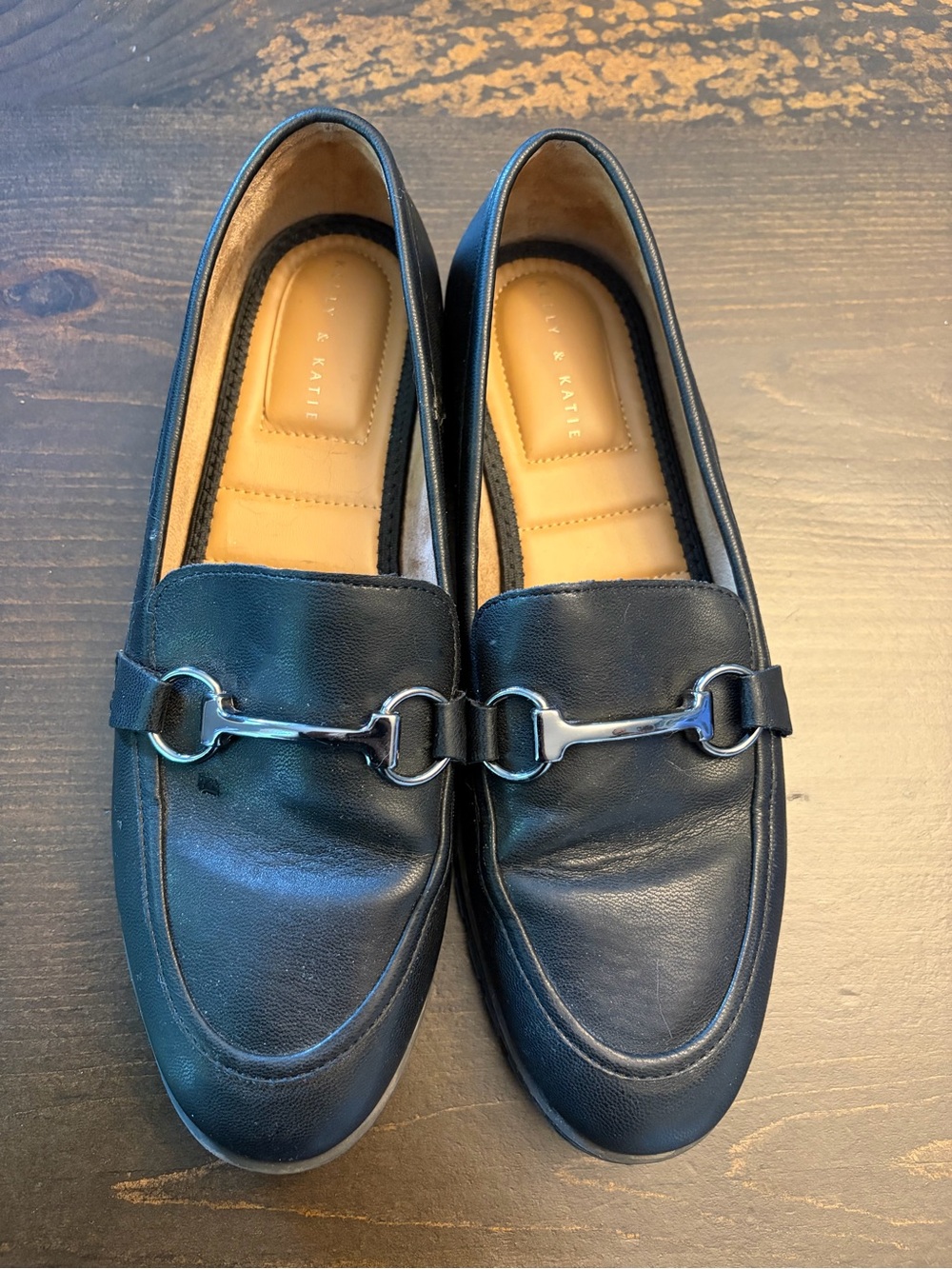Kelly & Katie Black Loafers with Silver Horsebit Detail